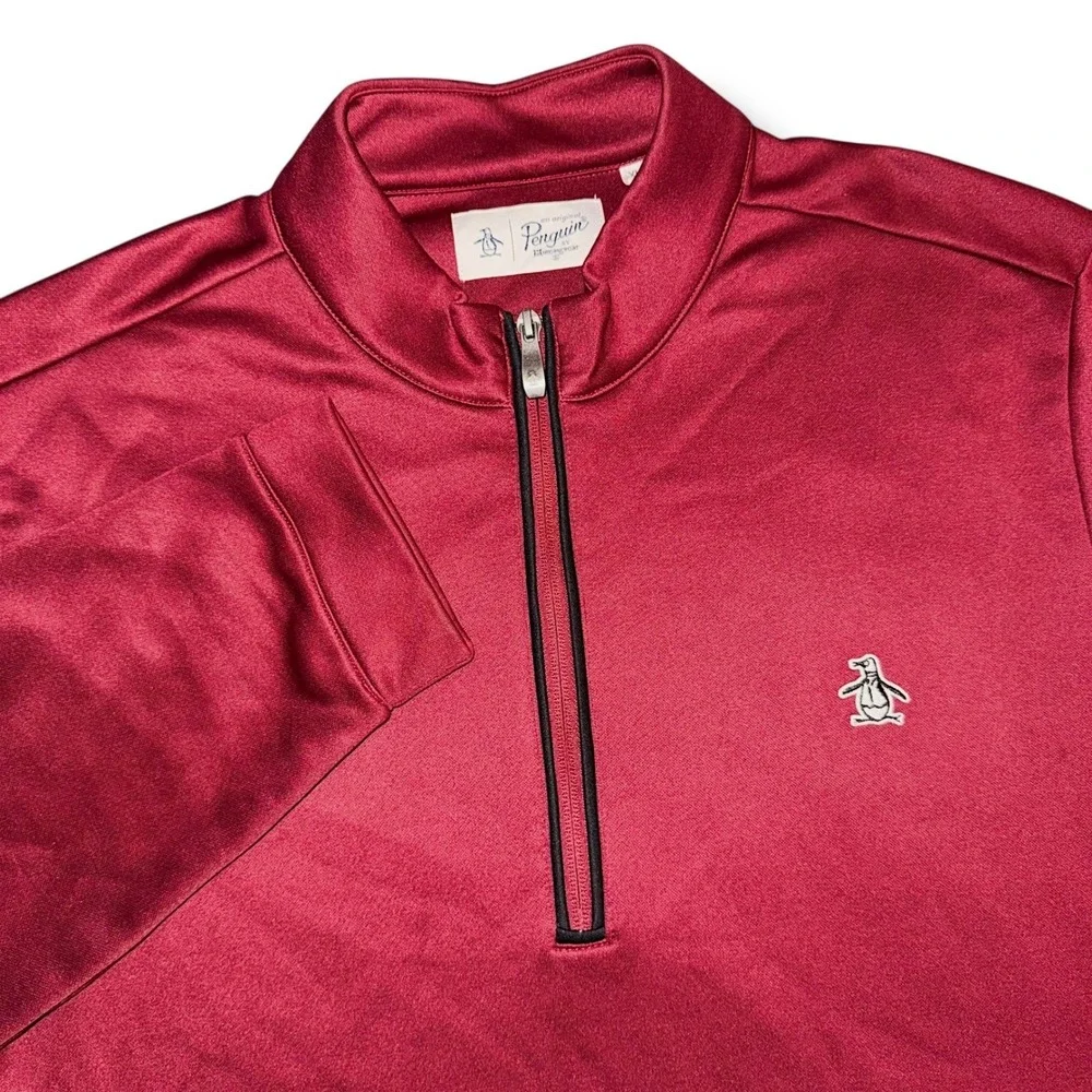 Original Penguin Mens XL Quarter Zip Pullover Burgundy Red Mock Neck Golf Jacket